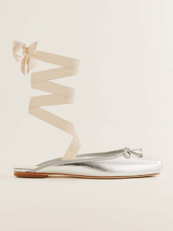 Megan Lace Up Ballet Flat - Silver